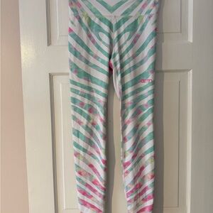 Aim’n Pink and Green zebra Striped High waisted Leggings